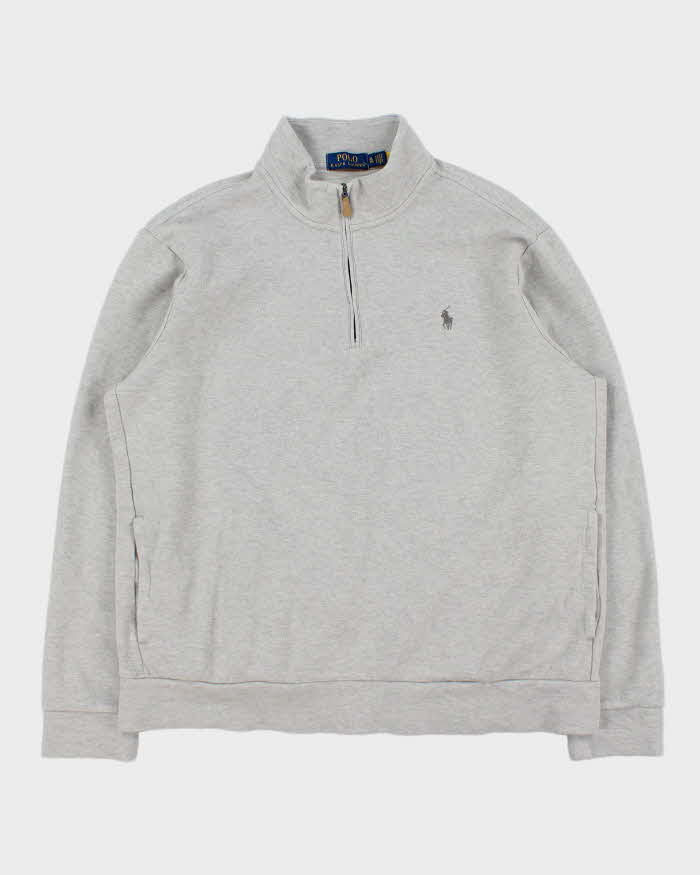 Vintage Polo Ralph Lauren Marl Grey Quarter-Zip Sweatshirt - XL