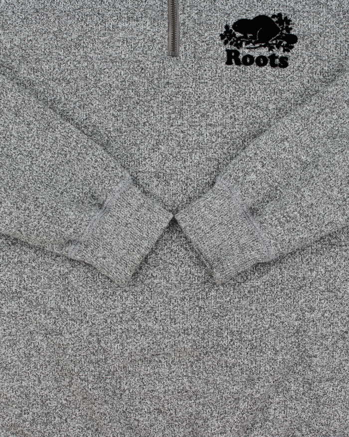 Vintage Y2K 00s Roots Marl Grey Felt Logo Quarter-Zip Sweatshirt - M