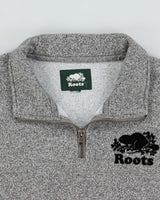Vintage Y2K 00s Roots Marl Grey Felt Logo Quarter-Zip Sweatshirt - M