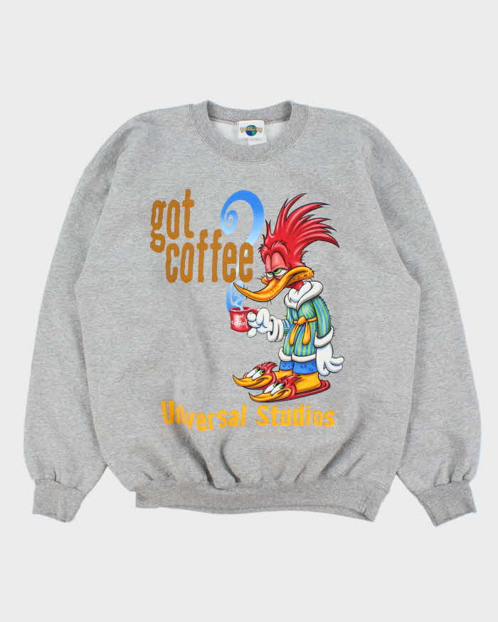 Vintage 1990s Universal Studios Woody The Woodpecker Marl Grey Crewneck Sweatshirt - L