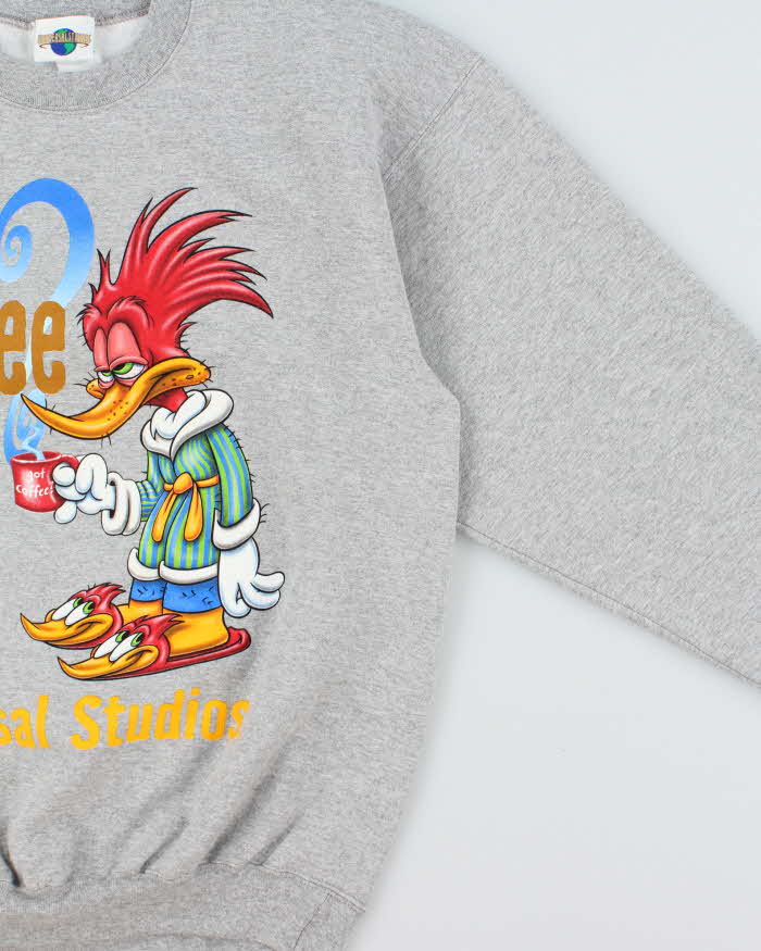 Vintage 1990s Universal Studios Woody The Woodpecker Marl Grey Crewneck Sweatshirt - L