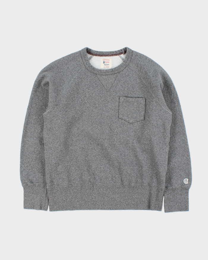 Vintage Champion Processed Sportswear x Todd Snyder Made In Canada Heavyweight Marl Grey Crewneck Pocket Sweatshirt - M
