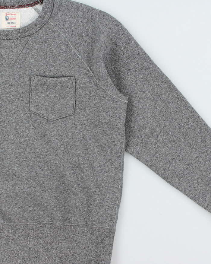 Vintage Champion Processed Sportswear x Todd Snyder Made In Canada Heavyweight Marl Grey Crewneck Pocket Sweatshirt - M