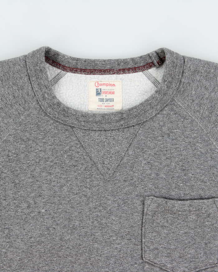 Vintage Champion Processed Sportswear x Todd Snyder Made In Canada Heavyweight Marl Grey Crewneck Pocket Sweatshirt - M
