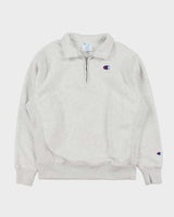 Vintage Champion Heavyweight Reverse Weave Grey Marl Collared Quarter-Zip Sweatshirt - M