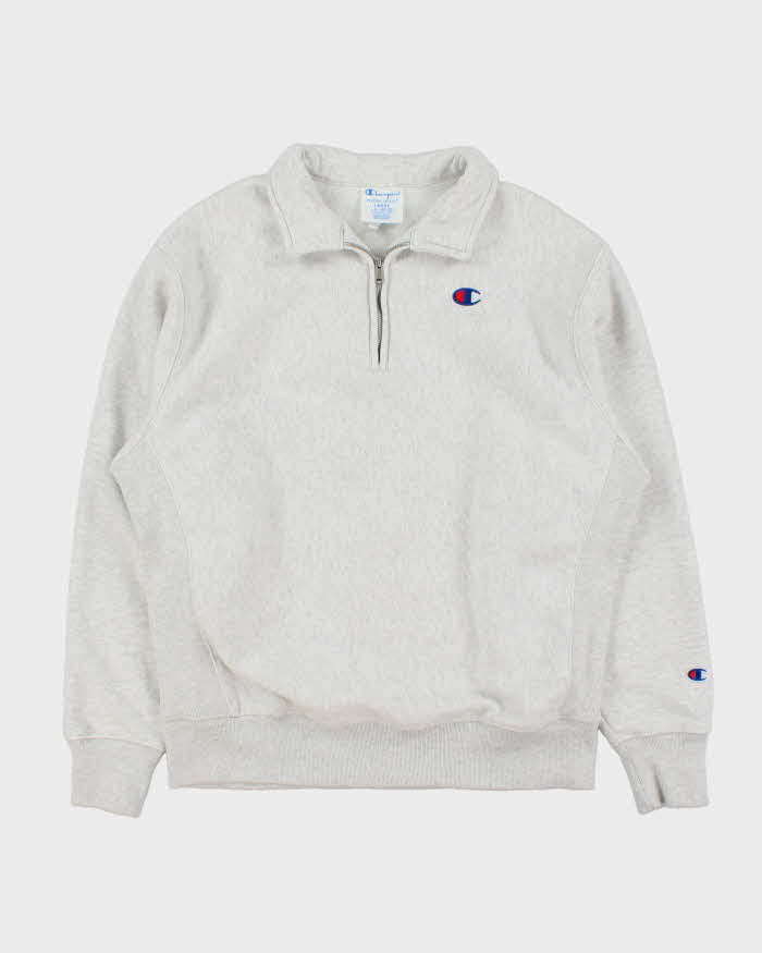 Vintage Champion Heavyweight Reverse Weave Grey Marl Collared Quarter-Zip Sweatshirt - M