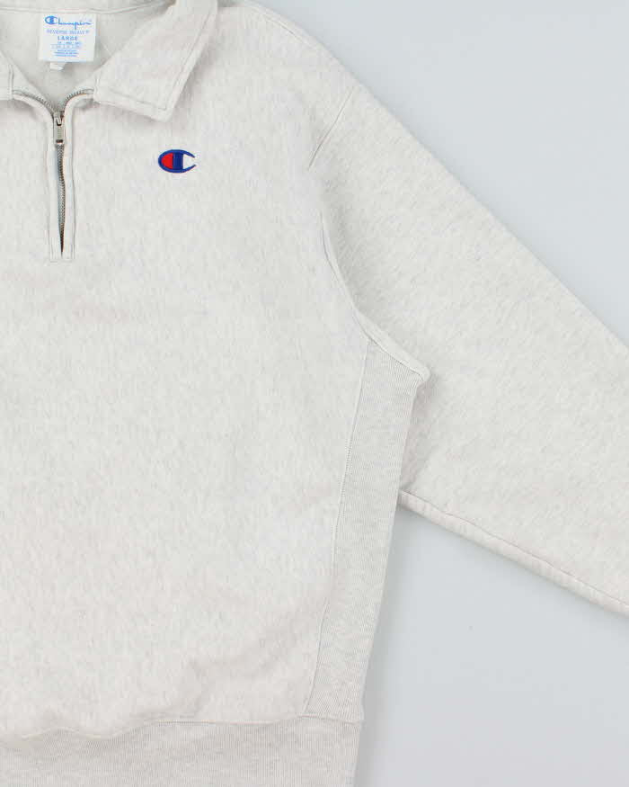 Vintage Champion Heavyweight Reverse Weave Grey Marl Collared Quarter-Zip Sweatshirt - M
