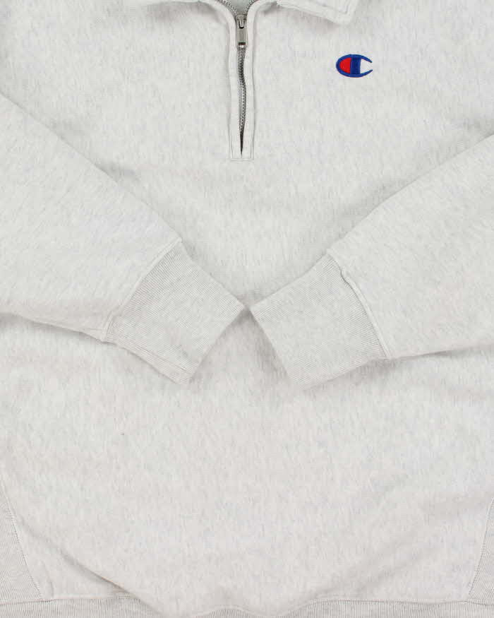 Vintage Champion Heavyweight Reverse Weave Grey Marl Collared Quarter-Zip Sweatshirt - M