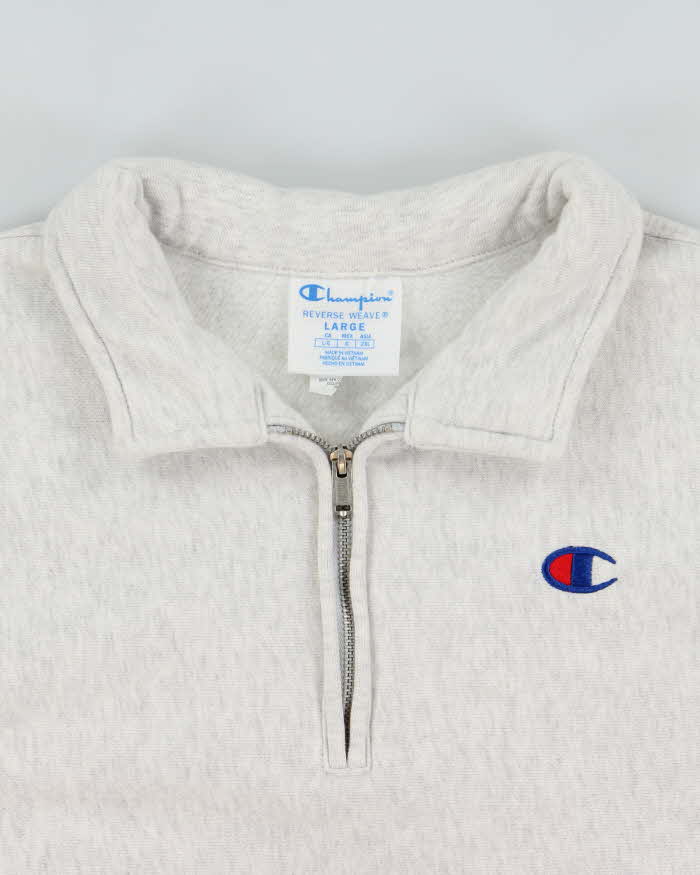 Vintage Champion Heavyweight Reverse Weave Grey Marl Collared Quarter-Zip Sweatshirt - M