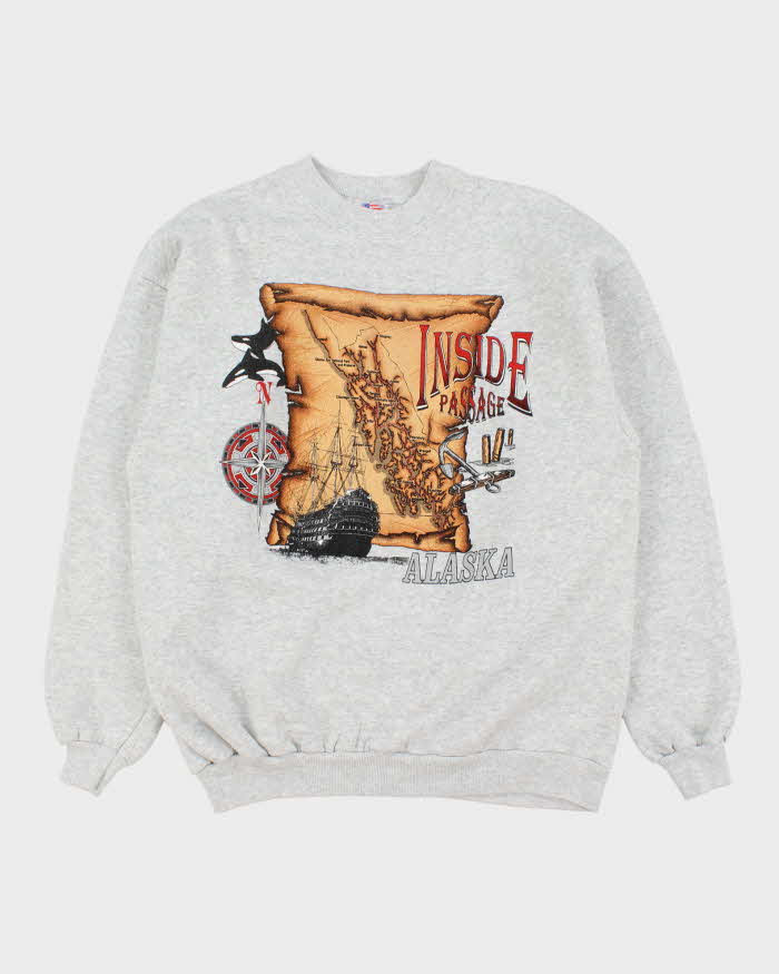 Vintage 1990s Alaska All American Apparel Made In USA Marl Grey Crewneck Sweatshirt - L