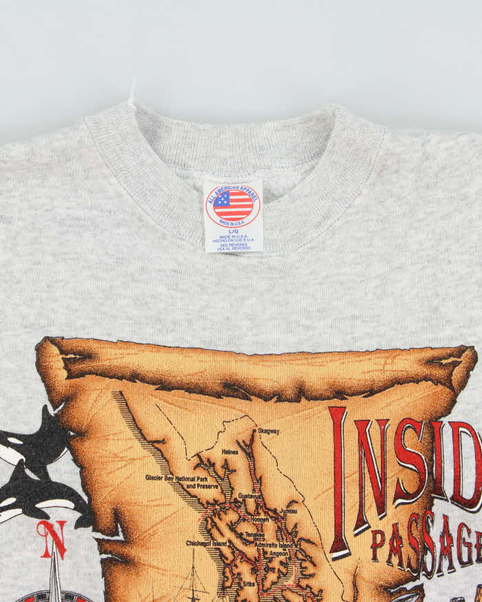 Vintage 1990s Alaska All American Apparel Made In USA Marl Grey Crewneck Sweatshirt - L