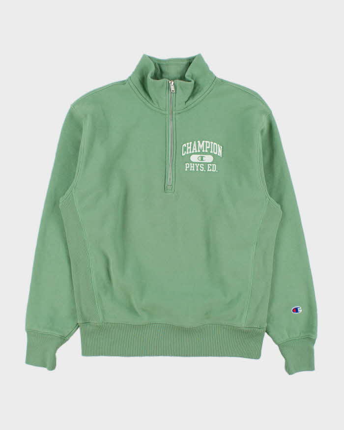 Vintage Champion Sage Green Reverse Weave Heavyweight Phys. Ed. Quarter-Zip Sweatshirt - M