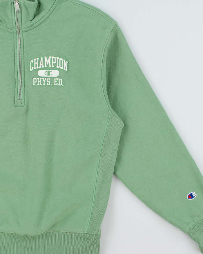 Vintage Champion Sage Green Reverse Weave Heavyweight Phys. Ed. Quarter-Zip Sweatshirt - M