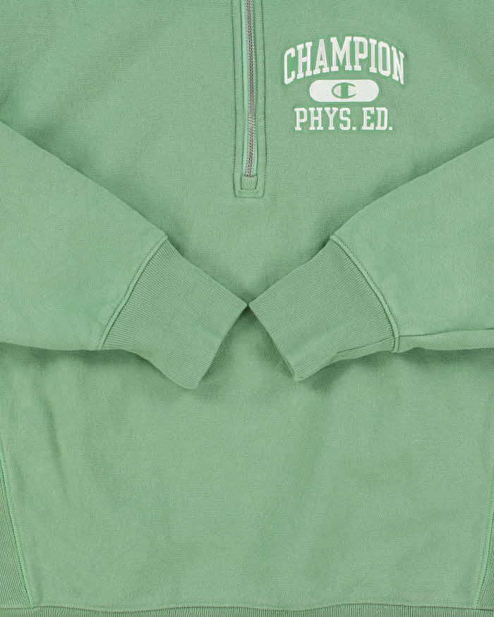 Vintage Champion Sage Green Reverse Weave Heavyweight Phys. Ed. Quarter-Zip Sweatshirt - M