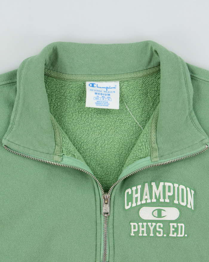 Vintage Champion Sage Green Reverse Weave Heavyweight Phys. Ed. Quarter-Zip Sweatshirt - M