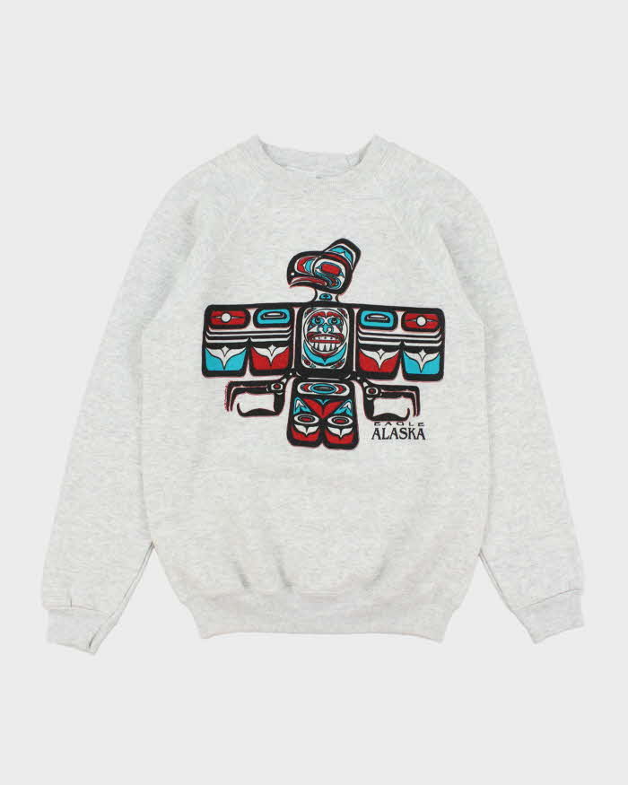 Vintage 1980s Eagle Alaska Marl Grey Hanes Made In USA Crewneck Sweatshirt - M