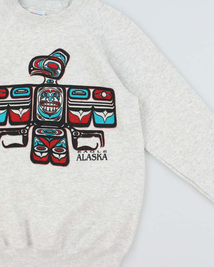 Vintage 1980s Eagle Alaska Marl Grey Hanes Made In USA Crewneck Sweatshirt - M