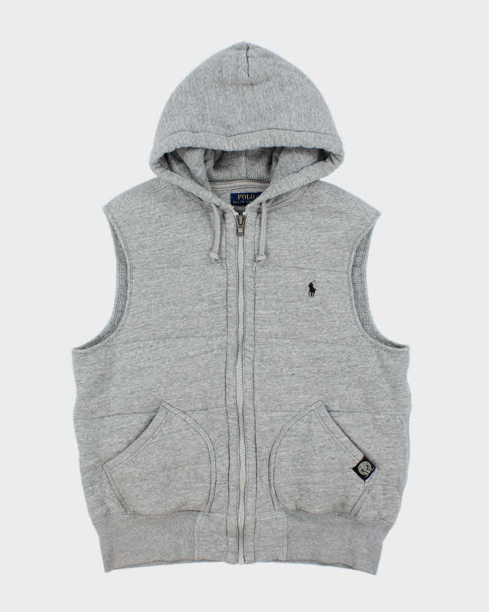 Vintage Ralph Lauren Polo Club Ath Div. Marl Heavyweight Ribbed Gilet Hoodie - L