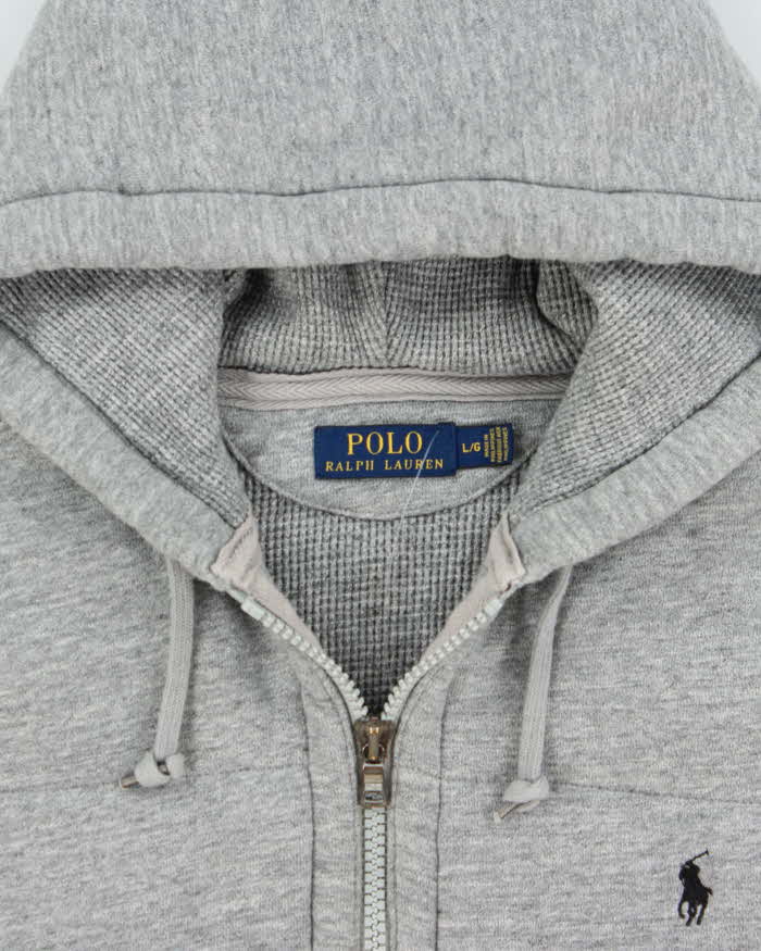 Vintage Ralph Lauren Polo Club Ath Div. Marl Heavyweight Ribbed Gilet Hoodie - L