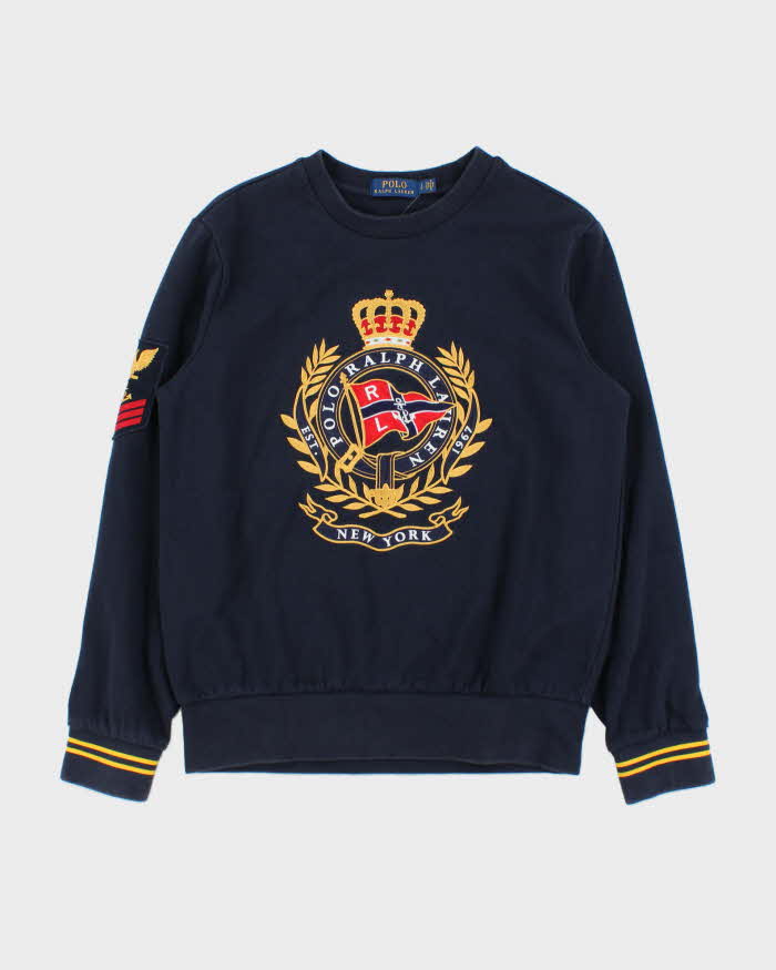 Vintage Polo Ralph Lauren New York Navy Patch Embroidered Heavyweight Crewneck Sweatshirt - S