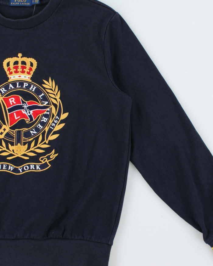 Vintage Polo Ralph Lauren New York Navy Patch Embroidered Heavyweight Crewneck Sweatshirt - S
