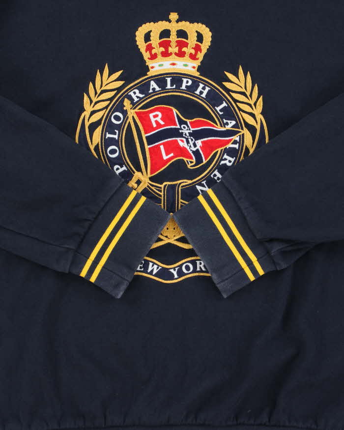 Vintage Polo Ralph Lauren New York Navy Patch Embroidered Heavyweight Crewneck Sweatshirt - S