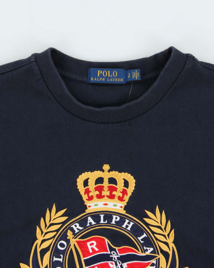 Vintage Polo Ralph Lauren New York Navy Patch Embroidered Heavyweight Crewneck Sweatshirt - S