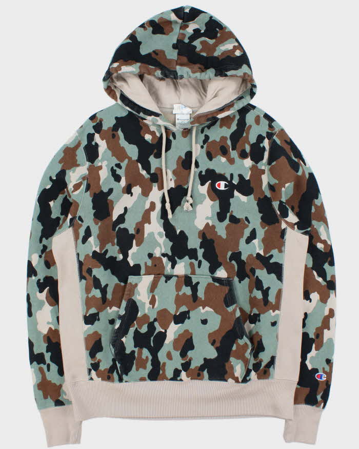 Vintage Champion Reverse Weave Woodland Camo Heavyweight Pullover Hoodie - L