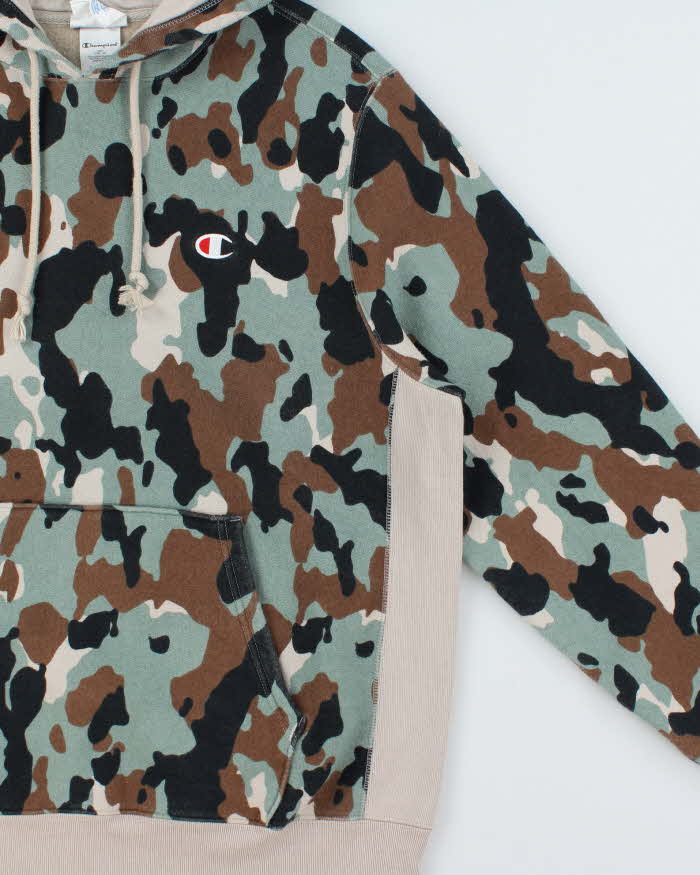 Vintage Champion Reverse Weave Woodland Camo Heavyweight Pullover Hoodie - L