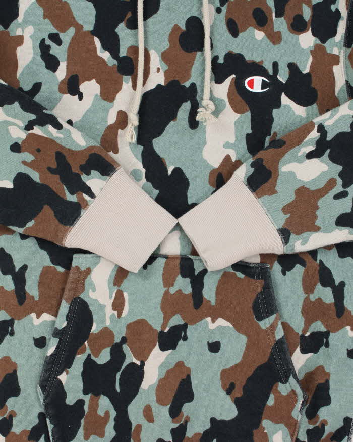 Vintage Champion Reverse Weave Woodland Camo Heavyweight Pullover Hoodie - L