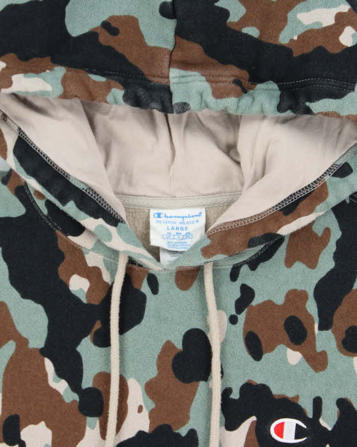 Vintage Champion Reverse Weave Woodland Camo Heavyweight Pullover Hoodie - L