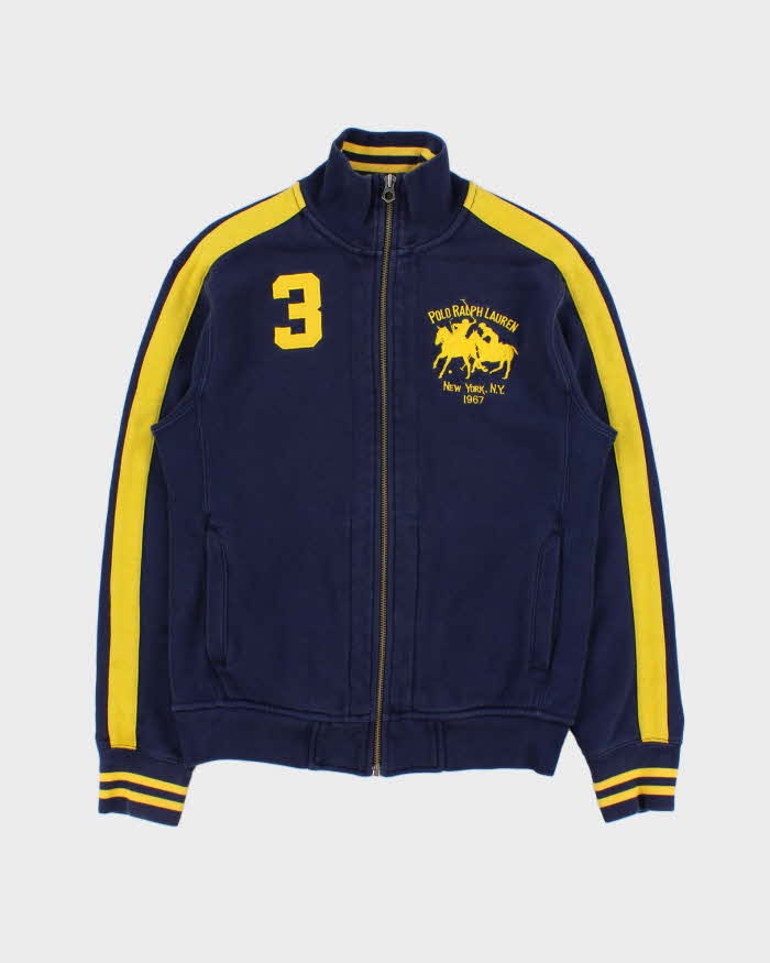 Vintage Y2K 00s Polo Ralph Lauren N.Y Large Double Pony #3 Heavyweight Striped Zip-Up Track Sweatshirt - S