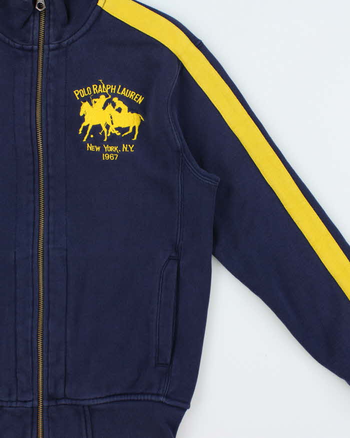 Vintage Y2K 00s Polo Ralph Lauren N.Y Large Double Pony #3 Heavyweight Striped Zip-Up Track Sweatshirt - S