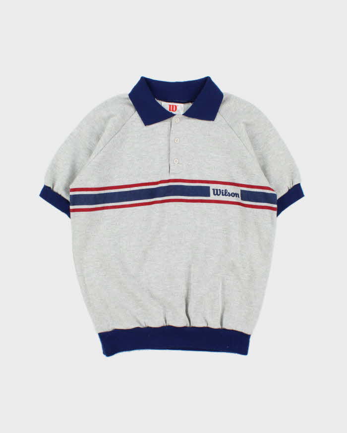 Vintage 1970s Wilson Marl Striped Short Sleeve Collared Sweatshirt - M