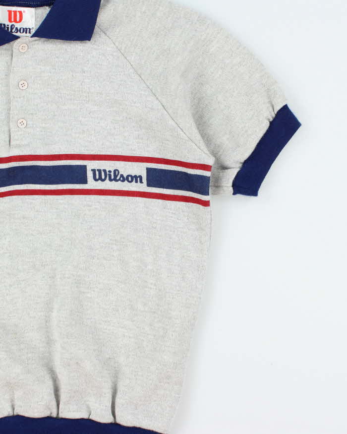 Vintage 1970s Wilson Marl Striped Short Sleeve Collared Sweatshirt - M