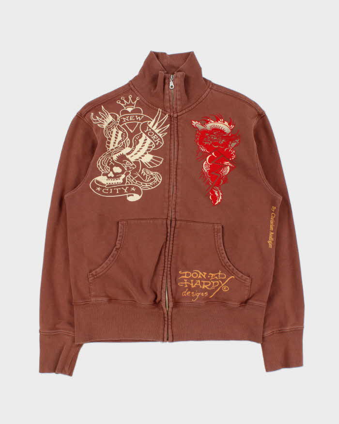 Vintage Y2K 00s Don Ed Hardy Heavyweight Graphic Zip-Up Track Sweatshirt - M