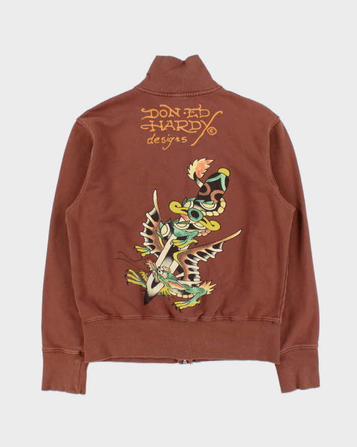 Vintage Y2K 00s Don Ed Hardy Heavyweight Graphic Zip-Up Track Sweatshirt - M