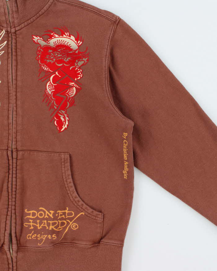 Vintage Y2K 00s Don Ed Hardy Heavyweight Graphic Zip-Up Track Sweatshirt - M