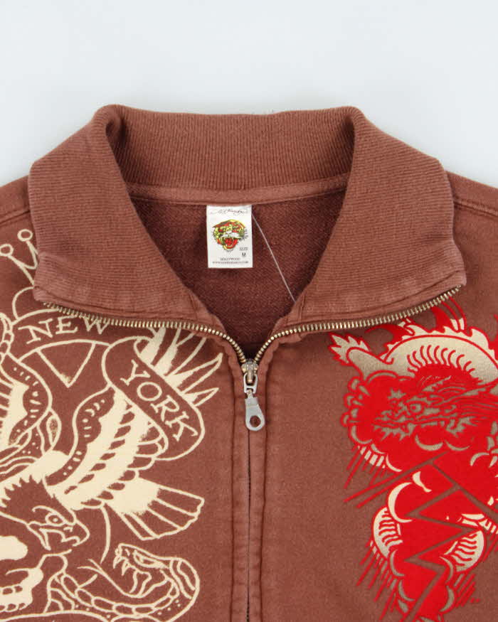 Vintage Y2K 00s Don Ed Hardy Heavyweight Graphic Zip-Up Track Sweatshirt - M