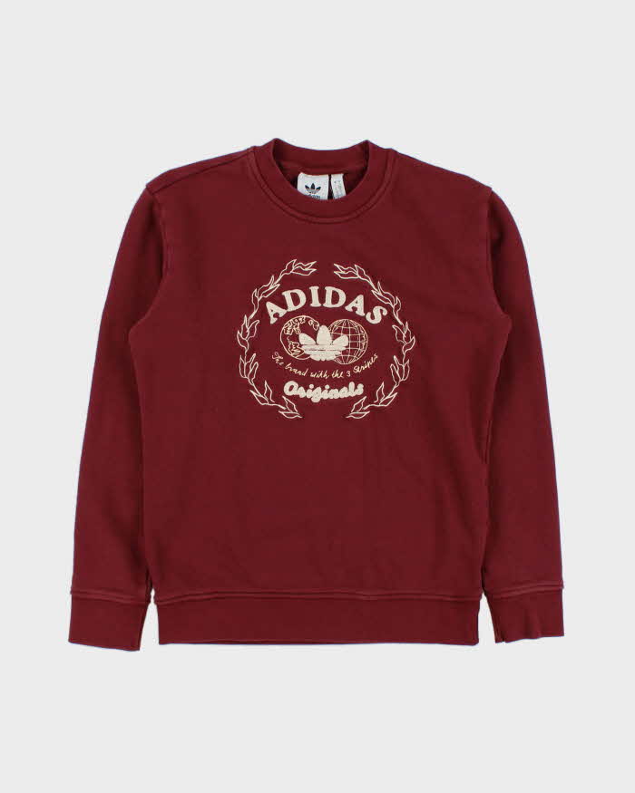 Vintage Adidas Originals Shadow Red Embroidered Collegiate Logo Heavyweight Crewneck Sweatshirt - S