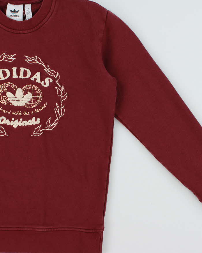 Vintage Adidas Originals Shadow Red Embroidered Collegiate Logo Heavyweight Crewneck Sweatshirt - S