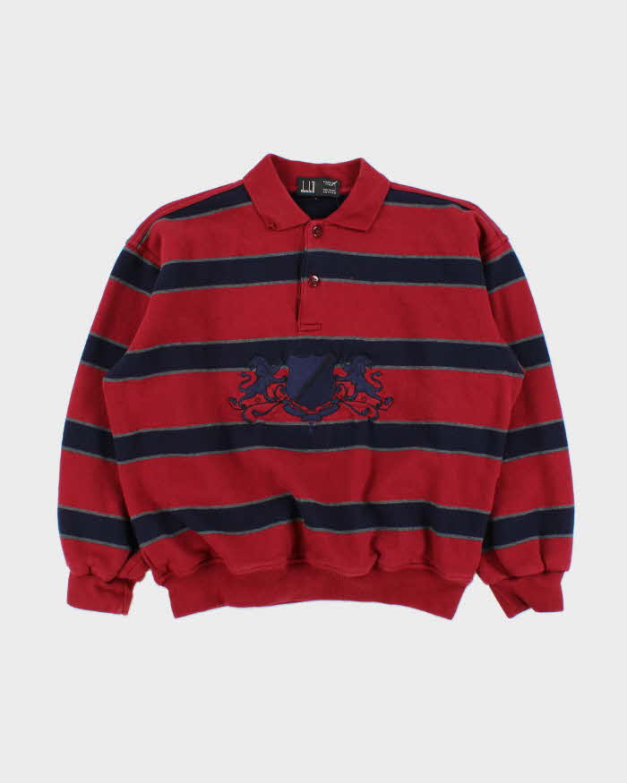 Vintage 1990s Dunhill Crest Embroidered Striped Collared Sweatshirt - S