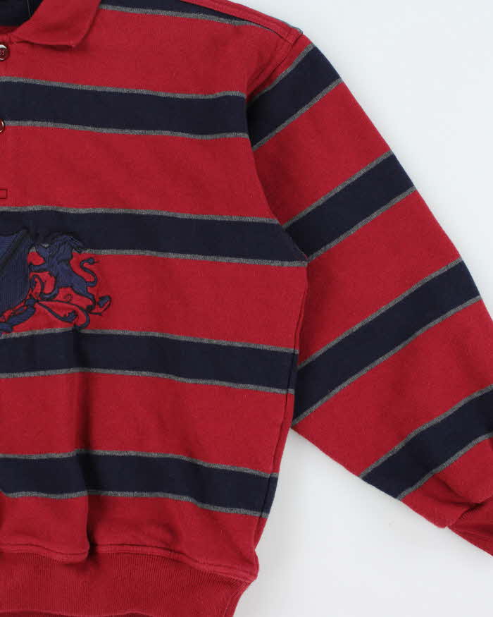 Vintage 1990s Dunhill Crest Embroidered Striped Collared Sweatshirt - S