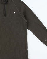 Vintage G-Star Raw Khaki Ribbed Sustainable Heavyweight Cotton Quarter-Zip Sweatshirt - L