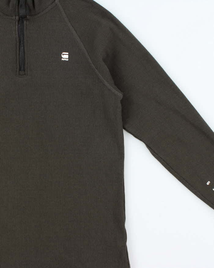 Vintage G-Star Raw Khaki Ribbed Sustainable Heavyweight Cotton Quarter-Zip Sweatshirt - L