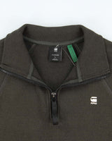 Vintage G-Star Raw Khaki Ribbed Sustainable Heavyweight Cotton Quarter-Zip Sweatshirt - L