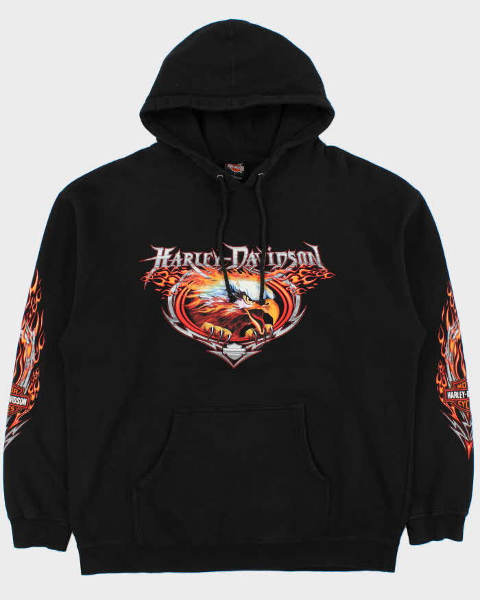 Vintage 2004 Harley Davidson Las Vegas Eagle Flame Sleeve Heavyweight Pullover Hoodie - L