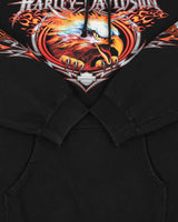 Vintage 2004 Harley Davidson Las Vegas Eagle Flame Sleeve Heavyweight Pullover Hoodie - L