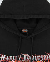 Vintage 2004 Harley Davidson Las Vegas Eagle Flame Sleeve Heavyweight Pullover Hoodie - L