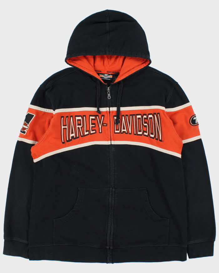 Vintage Harley Davidson Racing Heavyweight Embroidered Zip-Up Hoodie - XL